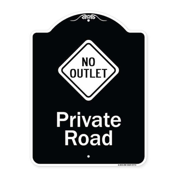 Designer Series-Private Road With No Outlet Symbol Black & White, 24" x 18", BW-1824-9773